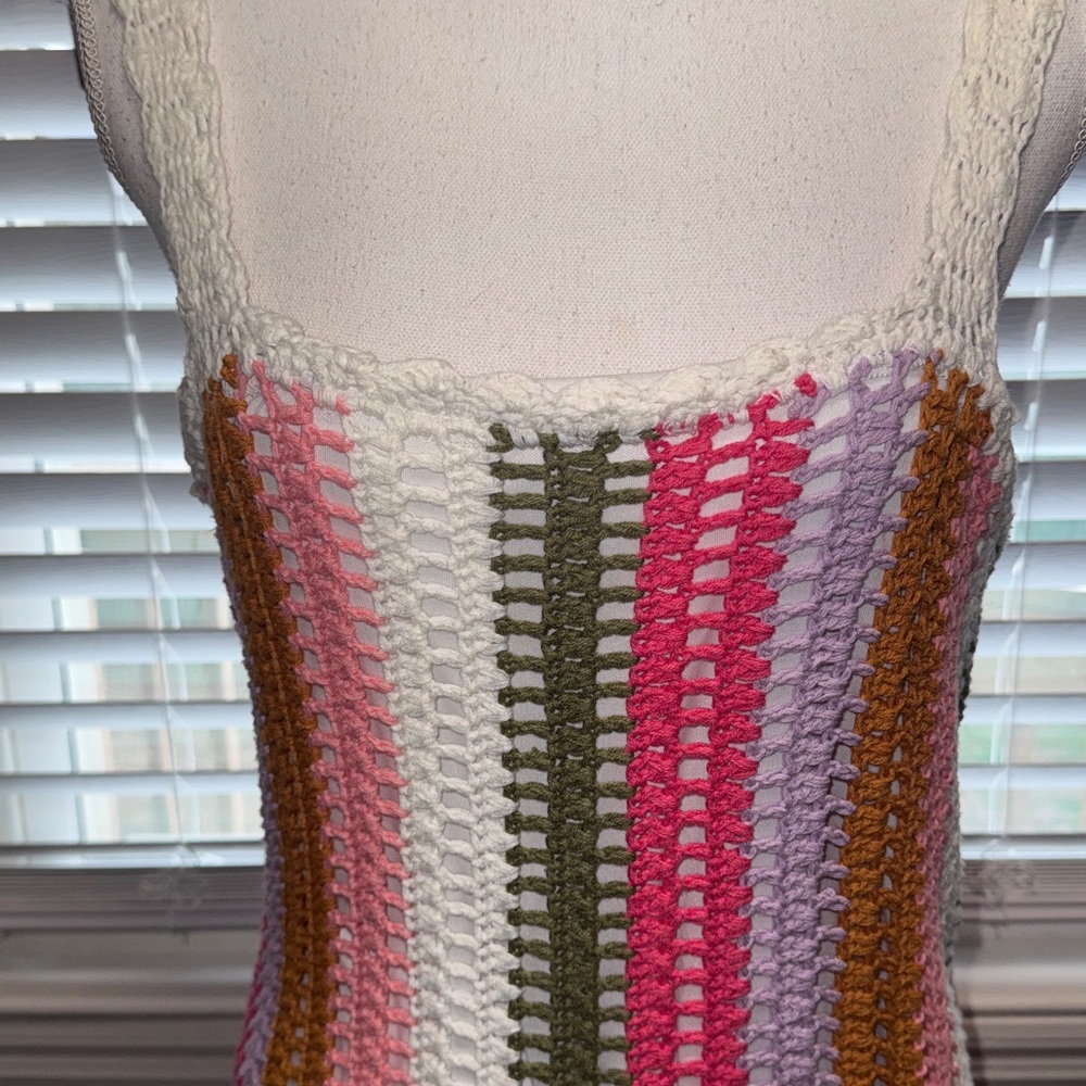 Minkpink Multicolor Striped Crochet Dress mini style Lito lined size XL NWT $159 - Picture 3 of 9
